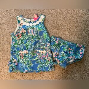 Lilly Pulitzer Blue Tropical Floral Tank and Bloomers Set